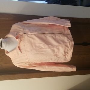 Pink/peach denim moto jacket